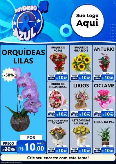Modelo de Encarte para Encarte A4 Vertical com o tema Novembro Azul para Floricultura e jardim