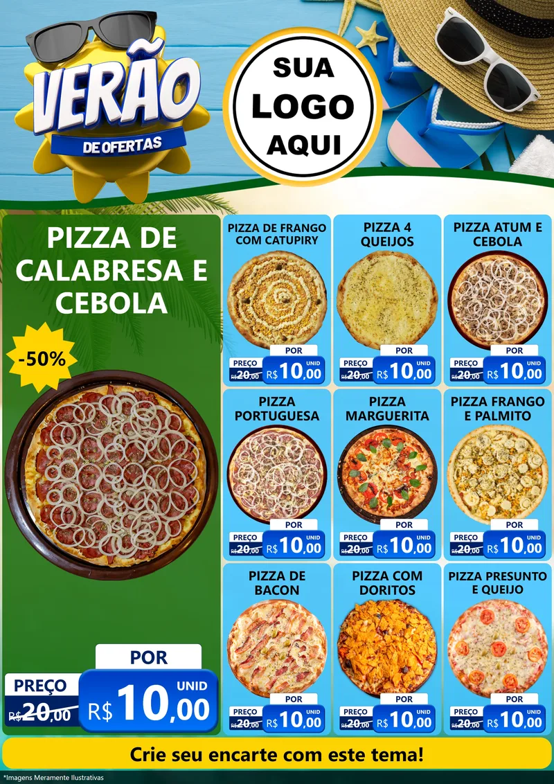Modelo de Encarte para Encarte A4 Vertical com o tema Verão de Ofertas para Pizzaria