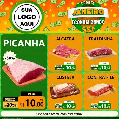 Modelo de Rede Social para Feed Facebook com o tema Comece Janeiro Economizando para Açougue