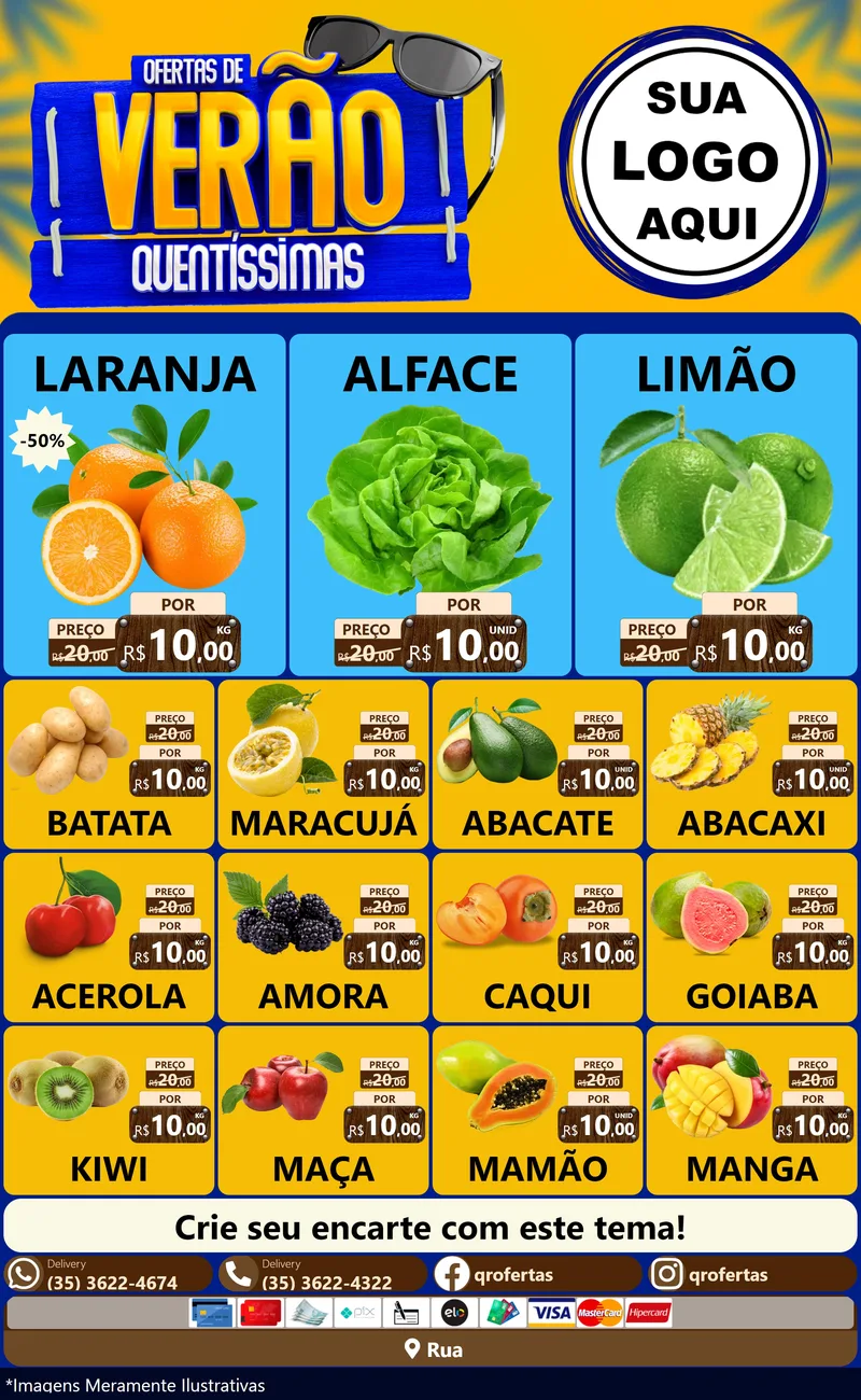 Modelo de Encarte para Encarte Grande com o tema Ofertas de Verão Quentíssimas para Hortifrúti