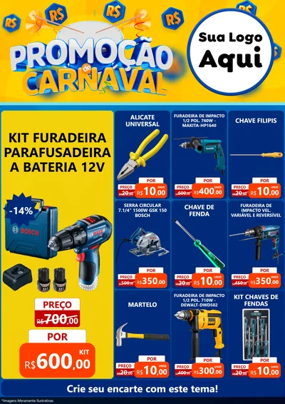 Modelo de Encarte para Encarte A4 Vertical com o tema Promoção de Carnaval para Maquinas e Ferramentas