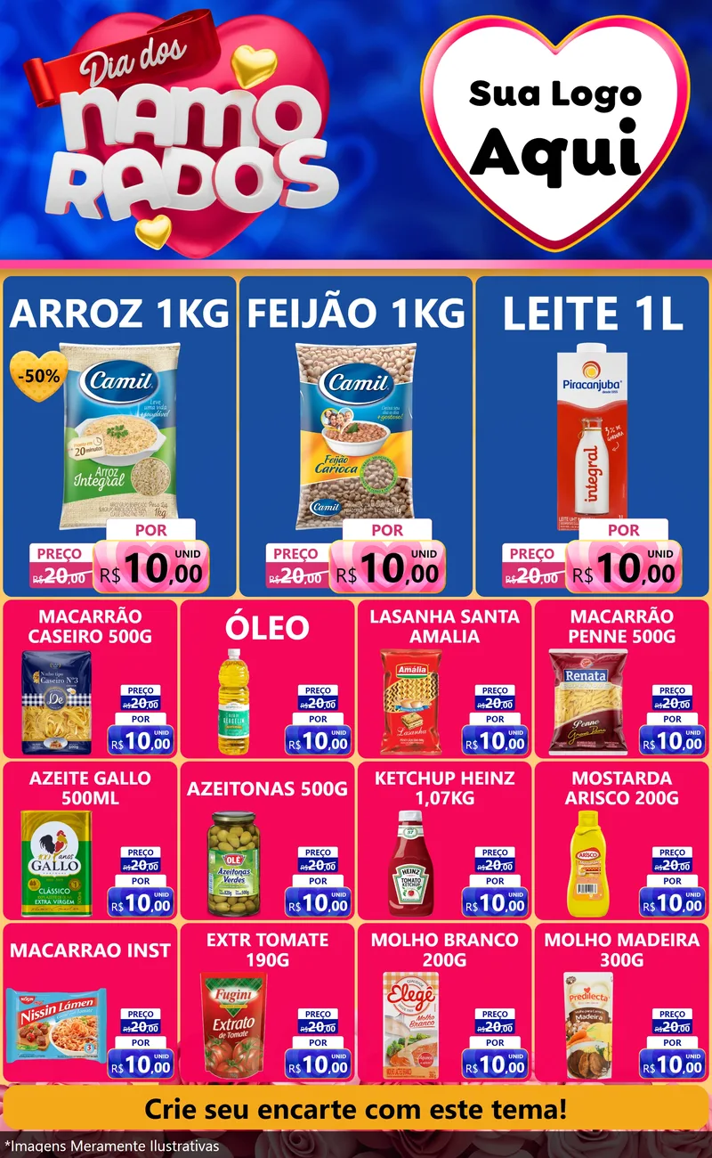 Modelo de Encarte para Encarte Grande com o tema Dia dos namorados para Supermercado