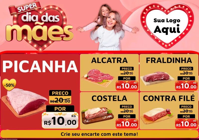 Modelo de Encarte para Encarte A4 Horizontal com o tema Super Dia Das Mães para Açougue