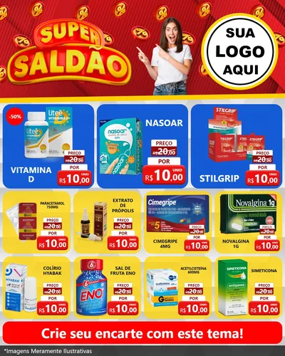 Modelo de Rede Social para Feed Instagram com o tema Super Saldão para Farmácia