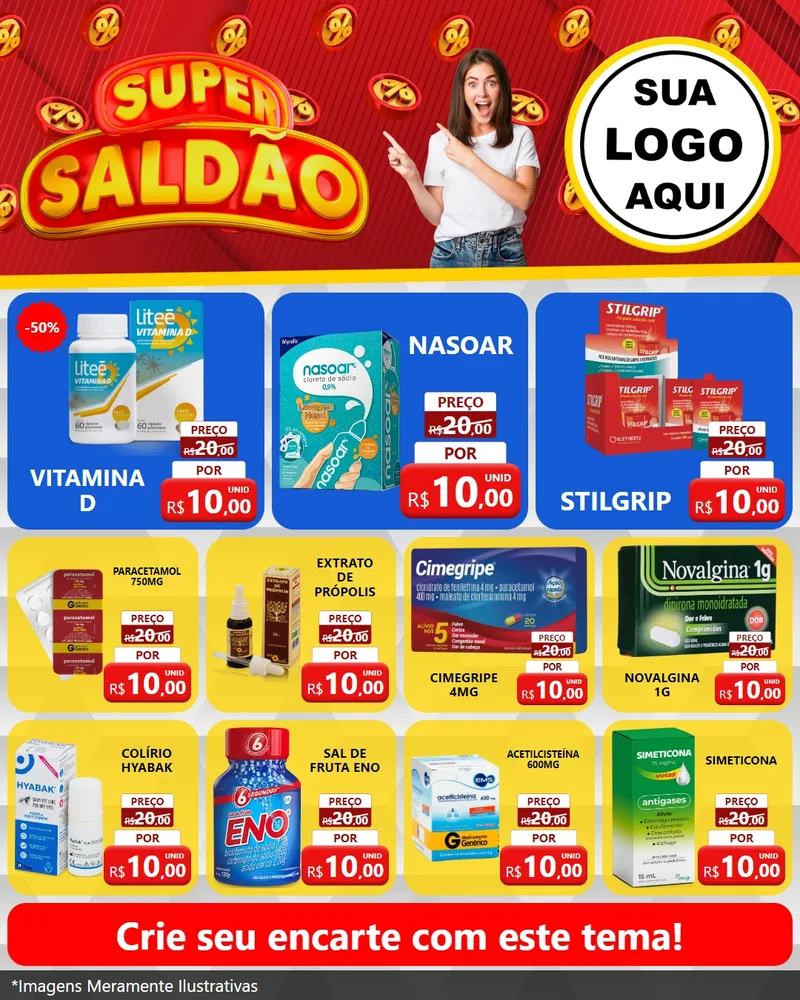 Modelo de Rede Social para Feed Instagram com o tema Super Saldão para Farmácia