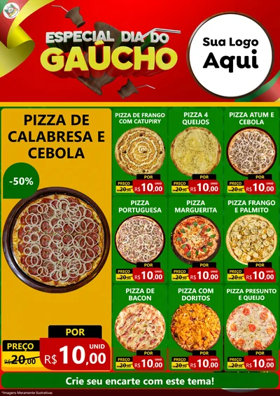 Modelo de Encarte para Encarte A4 Vertical com o tema Especial Dia do Gaúcho para Pizzaria