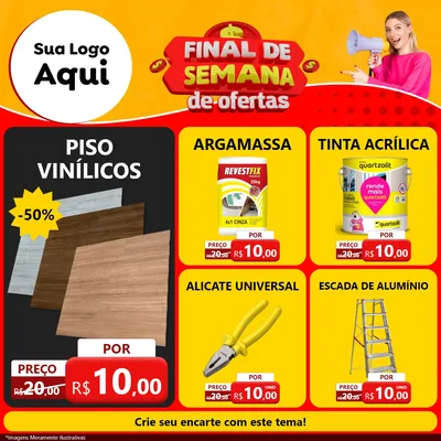 Modelo de Rede Social para Feed Facebook com o tema Final de Semana de Ofertas para Material para Construção