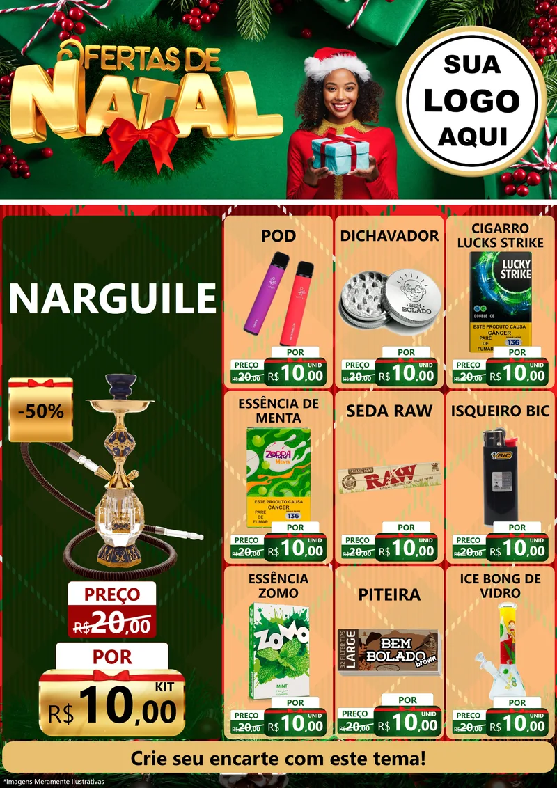 Modelo de Encarte para Encarte A4 Vertical com o tema Ofertas de Natal para Tabacaria