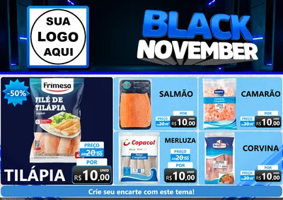 Modelo de Encarte para Encarte A4 Horizontal com o tema Black November para Peixaria