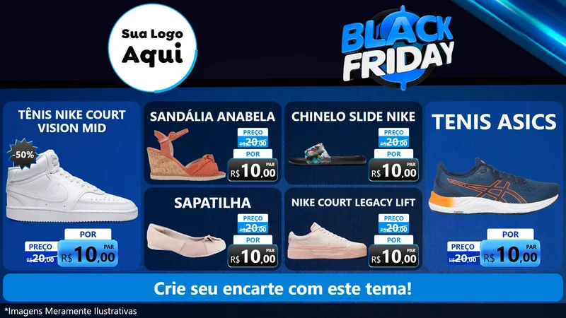 Modelo de TV para TV Horizontal com o tema Black Friday para Calçados