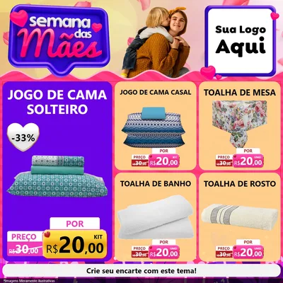 Modelo de Rede Social para Feed Facebook com o tema Semana das Mães para Cama, Mesa e Banho