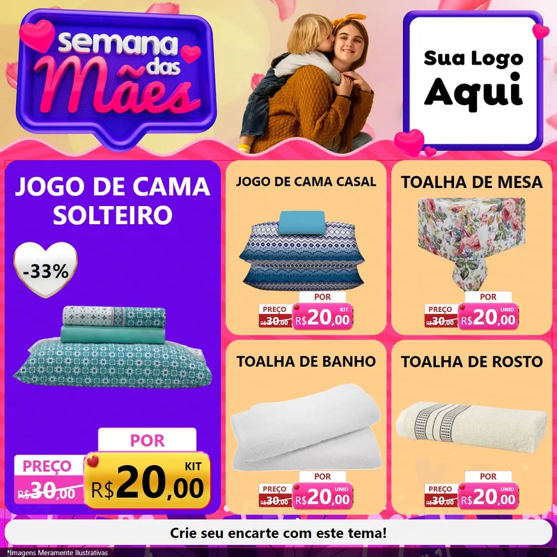 Modelo de Rede Social para Feed Facebook com o tema Semana das Mães para Cama, Mesa e Banho