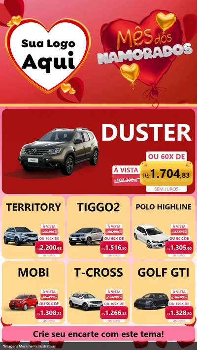 Modelo de Rede Social para Stories com o tema Mês dos Namorados para Concessionaria de Carros