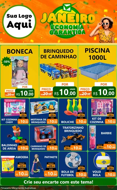 Modelo de Encarte para Encarte Grande com o tema Janeiro - Economia Garantida para Brinquedos