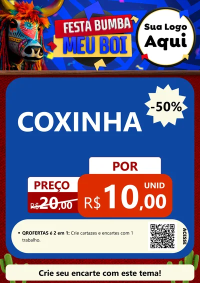 Modelo de Cartaz para Cartaz A4 Vertical com o tema Festa Bumba meu Boi para Salgadaria