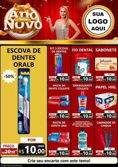 Modelo de Encarte para Encarte A4 Vertical com o tema Super Ano Novo para Higiene Pessoal