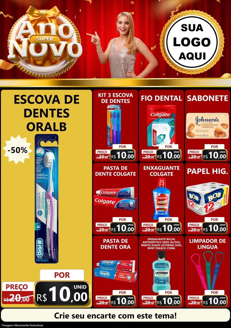 Modelo de Encarte para Encarte A4 Vertical com o tema Super Ano Novo para Higiene Pessoal