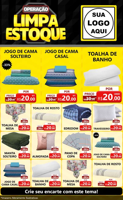Modelo de Encarte para Encarte Grande com o tema Operação Limpa Estoque para Cama, Mesa e Banho