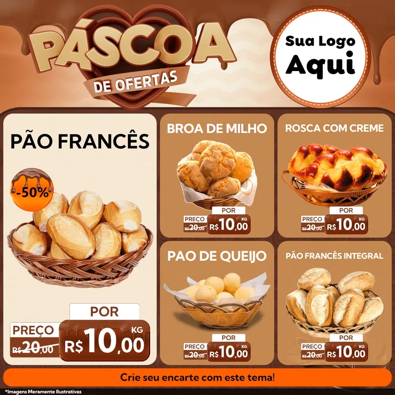 Modelo de Rede Social para Feed Facebook com o tema Páscoa de Ofertas para Padaria