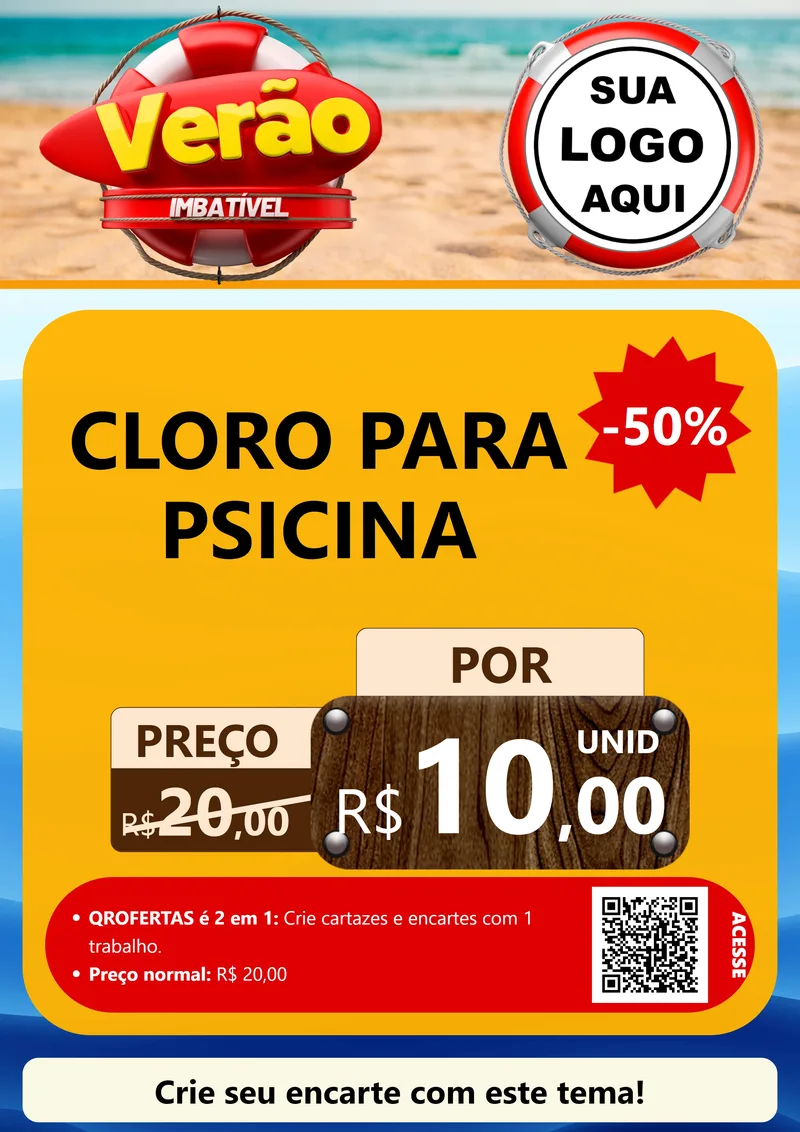 Modelo de Cartaz para Cartaz A4 Vertical com o tema Verão Imbatível para Produtos para Piscina