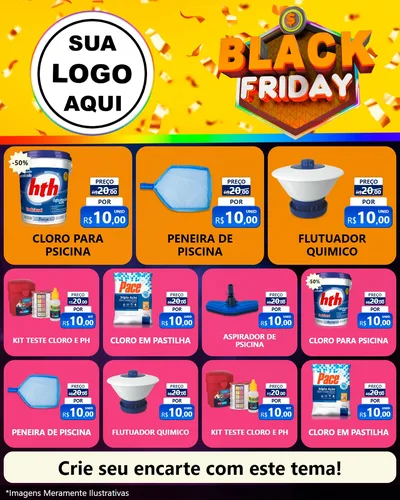 Modelo de Rede Social para Feed Instagram com o tema Black Friday para Produtos para Piscina