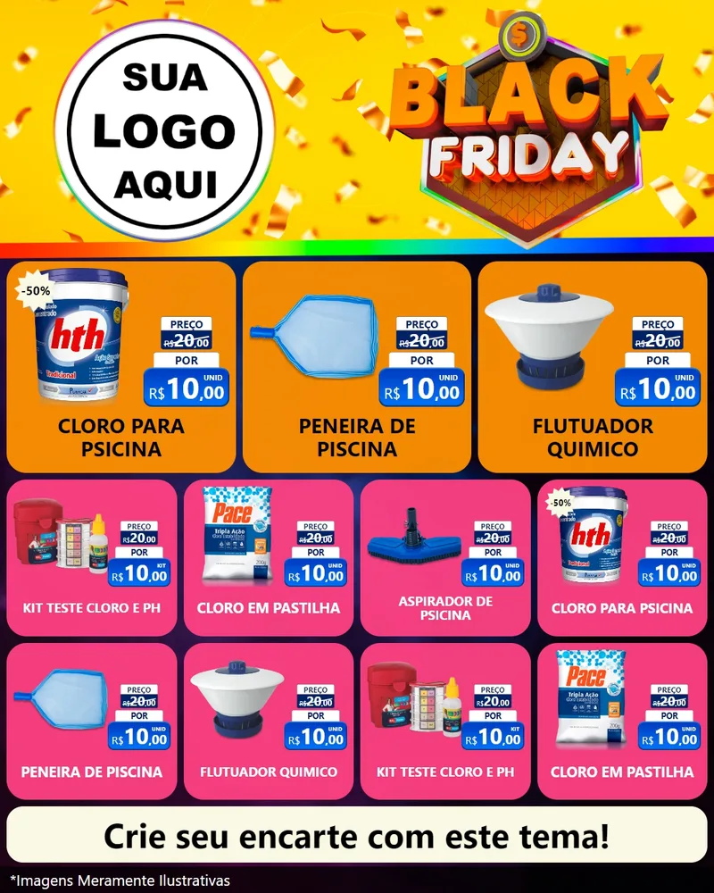 Modelo de Rede Social para Feed Instagram com o tema Black Friday para Produtos para Piscina