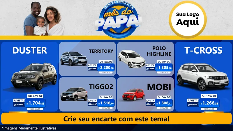 Modelo de TV para TV Horizontal com o tema Ofertas Imperdíveis Mês Do Papai para Concessionaria de Carros