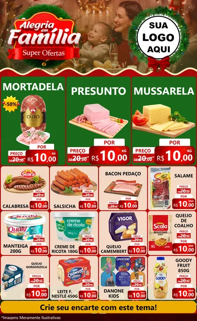 Modelo de Encarte para Encarte Grande com o tema Alegria Em Família - Super Ofertas para Frios e Laticínios