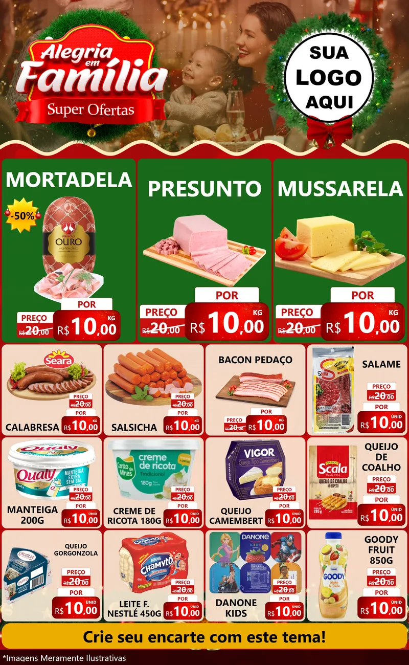 Modelo de Encarte para Encarte Grande com o tema Alegria Em Família - Super Ofertas para Frios e Laticínios