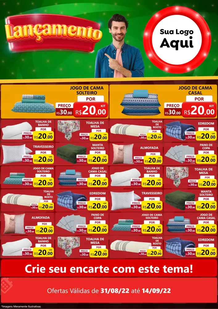 Modelo de Encarte para Encarte A4 Vertical com o tema Lançamento para Cama, Mesa e Banho