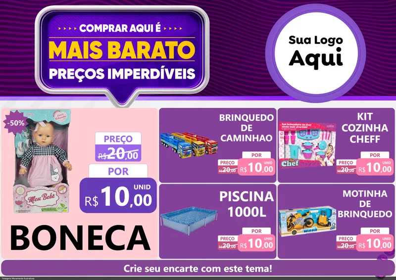 Modelo de Encarte para Encarte A4 Horizontal com o tema Mais Barato para Brinquedos