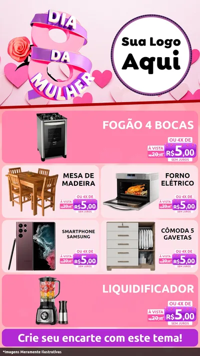 Modelo de TV para TV Vertical com o tema Dia da Mulher para Móveis e Eletro