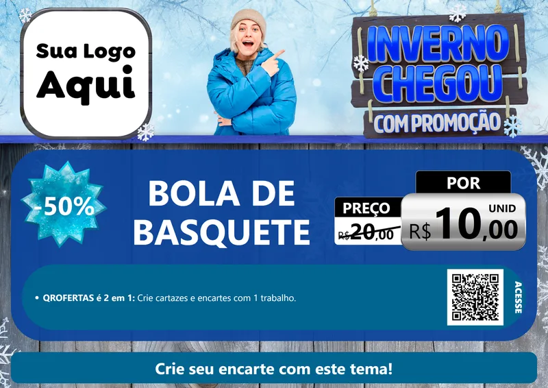 Modelo de Cartaz para Cartaz A4 Horizontal com o tema Inverno Chegou Com Promoção para Artigos Esportivos