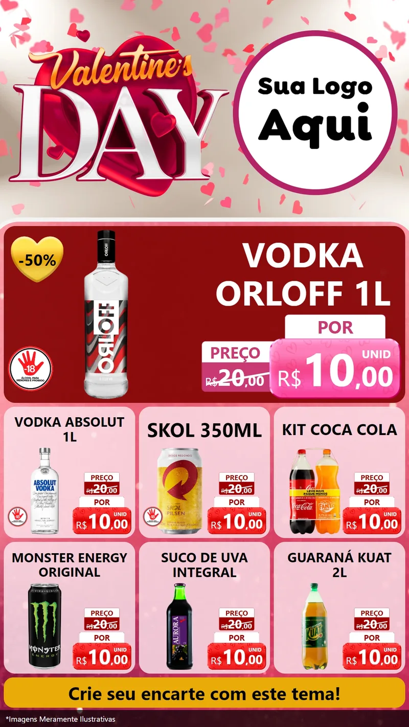 Modelo de Rede Social para Stories com o tema Valentine's Day para Distribuidora de bebidas