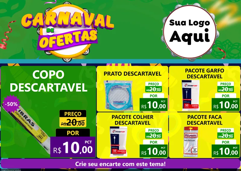Modelo de Encarte para Encarte A4 Horizontal com o tema Carnaval de Ofertas para Embalagens