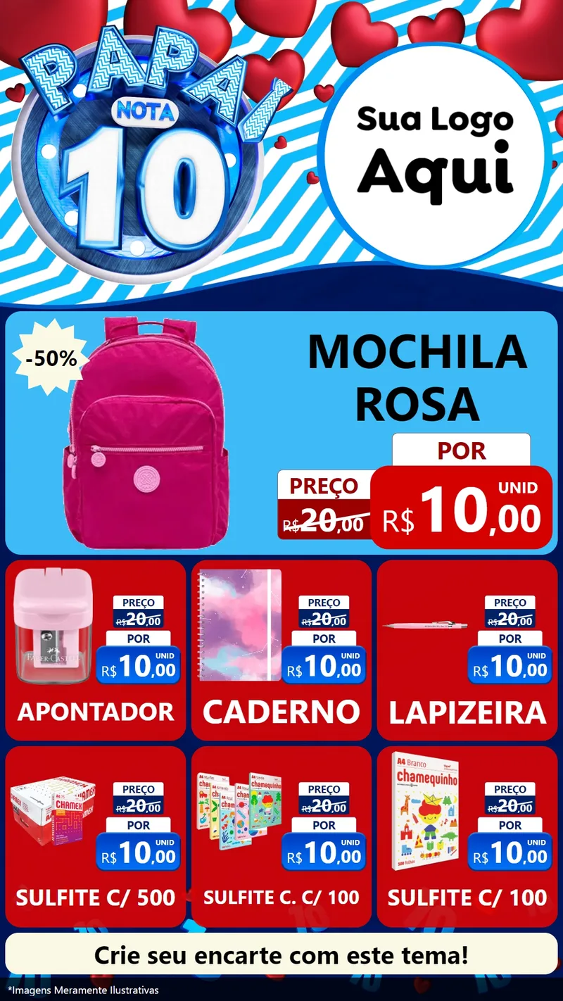 Modelo de Rede Social para Stories com o tema Papai Nota 10 para Papelaria