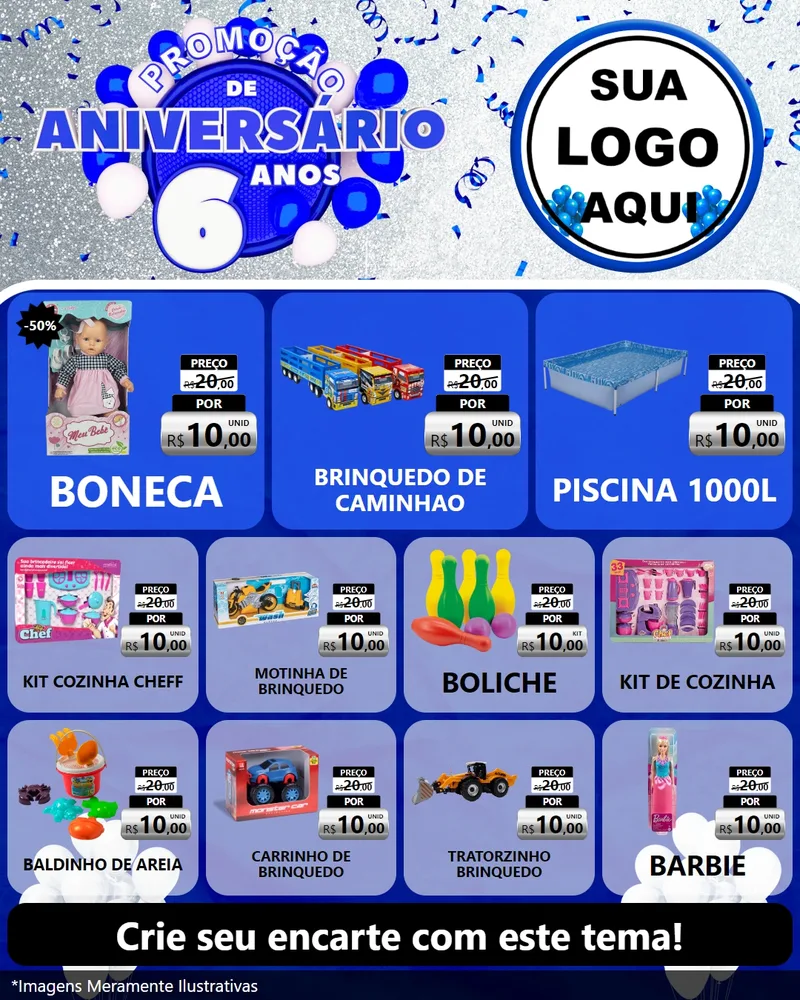 Modelo de Rede Social para Feed Instagram com o tema Promoção de Aniversário - 6 Anos para Brinquedos