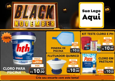 Modelo de Encarte para Encarte A4 Horizontal com o tema Black November para Produtos para Piscina