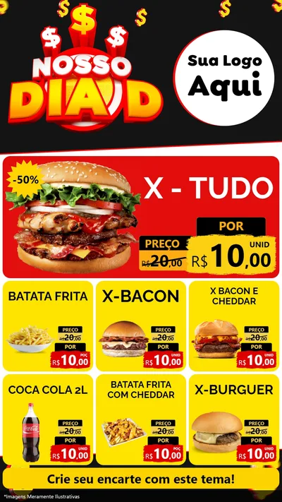 Modelo de Rede Social para Stories com o tema Nosso Dia D para Hamburgueria