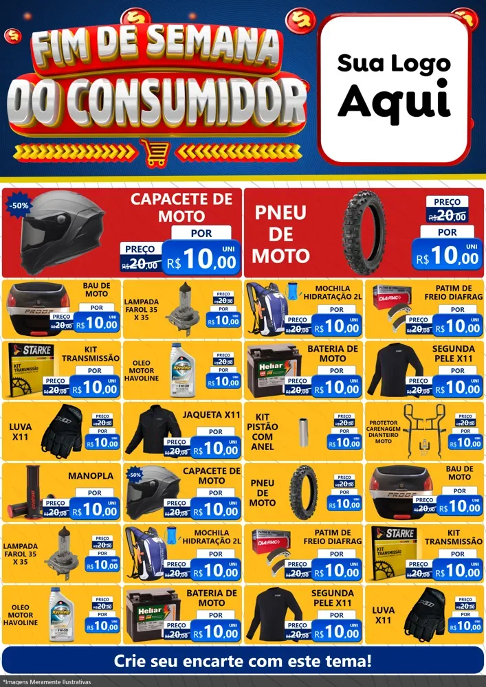 Modelo de Encarte para Encarte A4 Vertical com o tema Fim de Semana do Consumidor para Moto peças