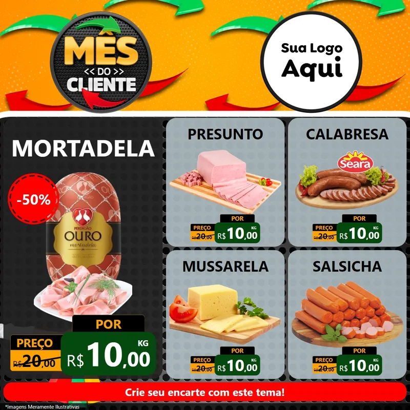 Modelo de Rede Social para Feed Facebook com o tema Mês do Cliente para Frios e Laticínios