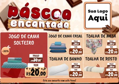 Modelo de Encarte para Encarte A4 Horizontal com o tema Páscoa Encantada para Cama, Mesa e Banho