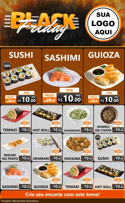 Modelo de Encarte para Encarte Grande com o tema Black Friday para Comida japonesa