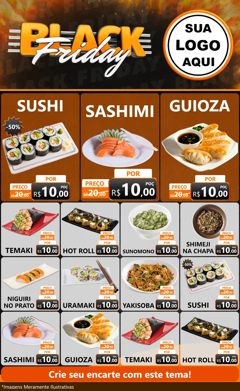 Modelo de Encarte para Encarte Grande com o tema Black Friday para Comida japonesa