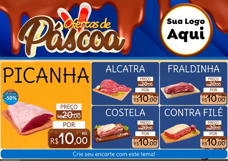 Modelo de Encarte para Encarte A4 Horizontal com o tema Ofertas de Páscoa para Açougue