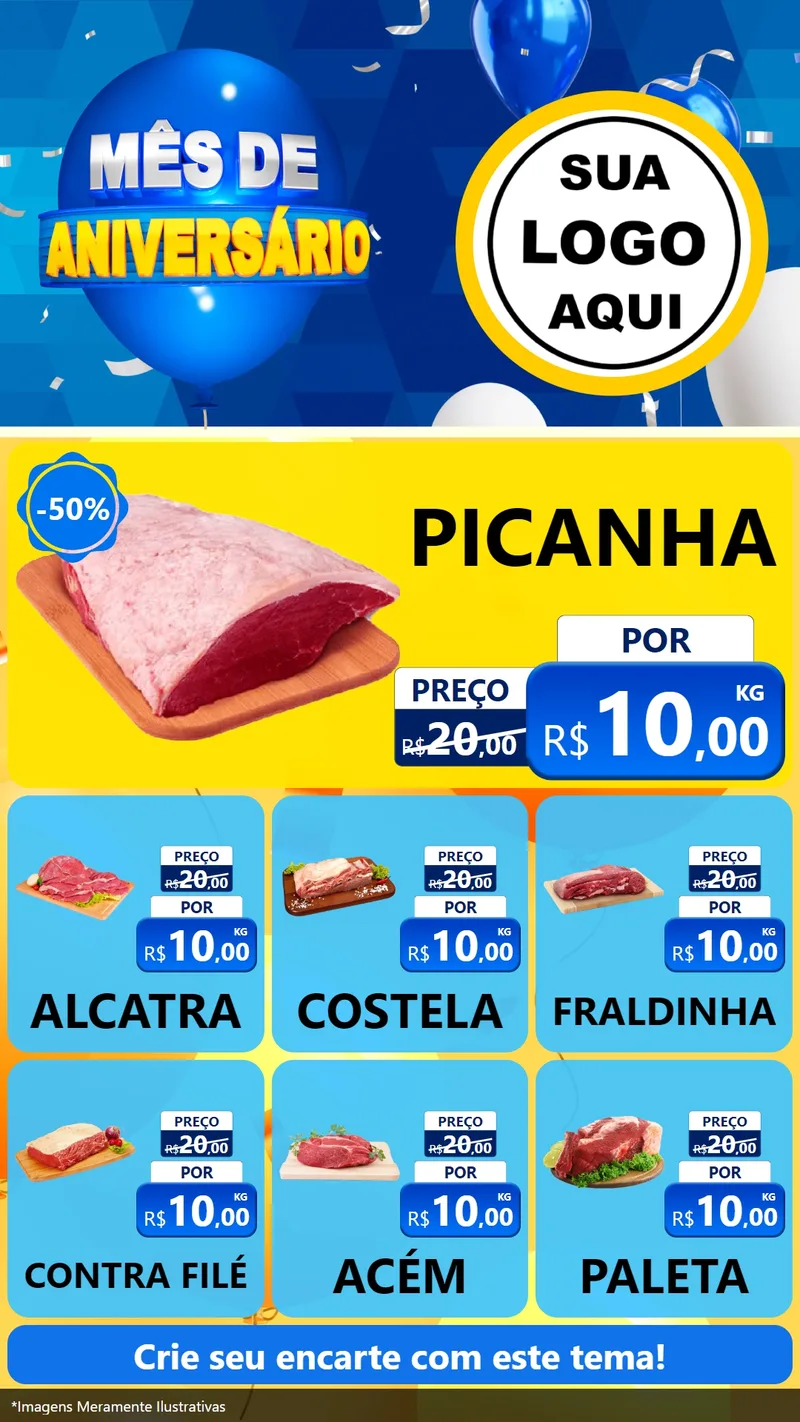 Modelo de Rede Social para Stories com o tema Mês de Aniversário para Açougue