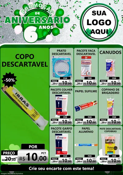 Modelo de Encarte para Encarte A4 Vertical com o tema Promoção de Aniversário - 6 Anos para Embalagens