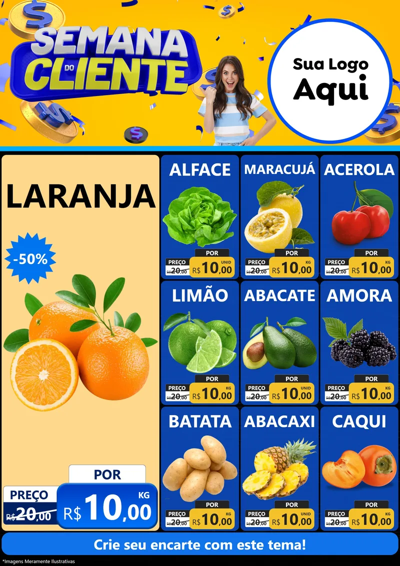 Modelo de Encarte para Encarte A4 Vertical com o tema Semana do Cliente para Hortifrúti