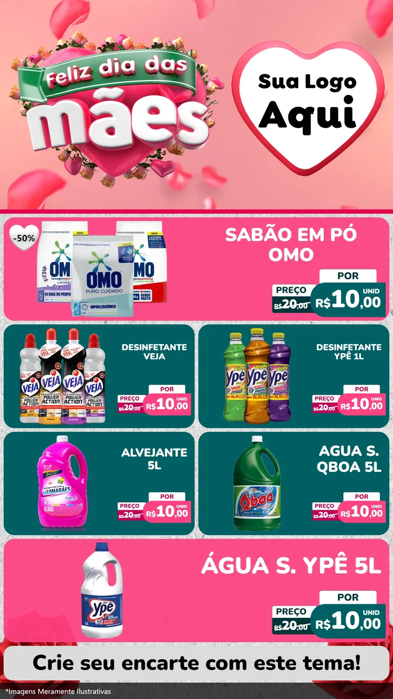 Modelo de TV para TV Vertical com o tema Feliz Dia das Mães para Produtos de Limpeza