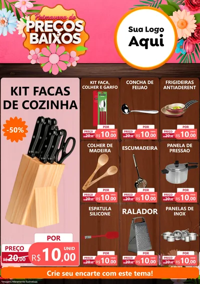 Modelo de Encarte para Encarte A4 Vertical com o tema Primavera de Preços Baixos para Utilidades Domésticas